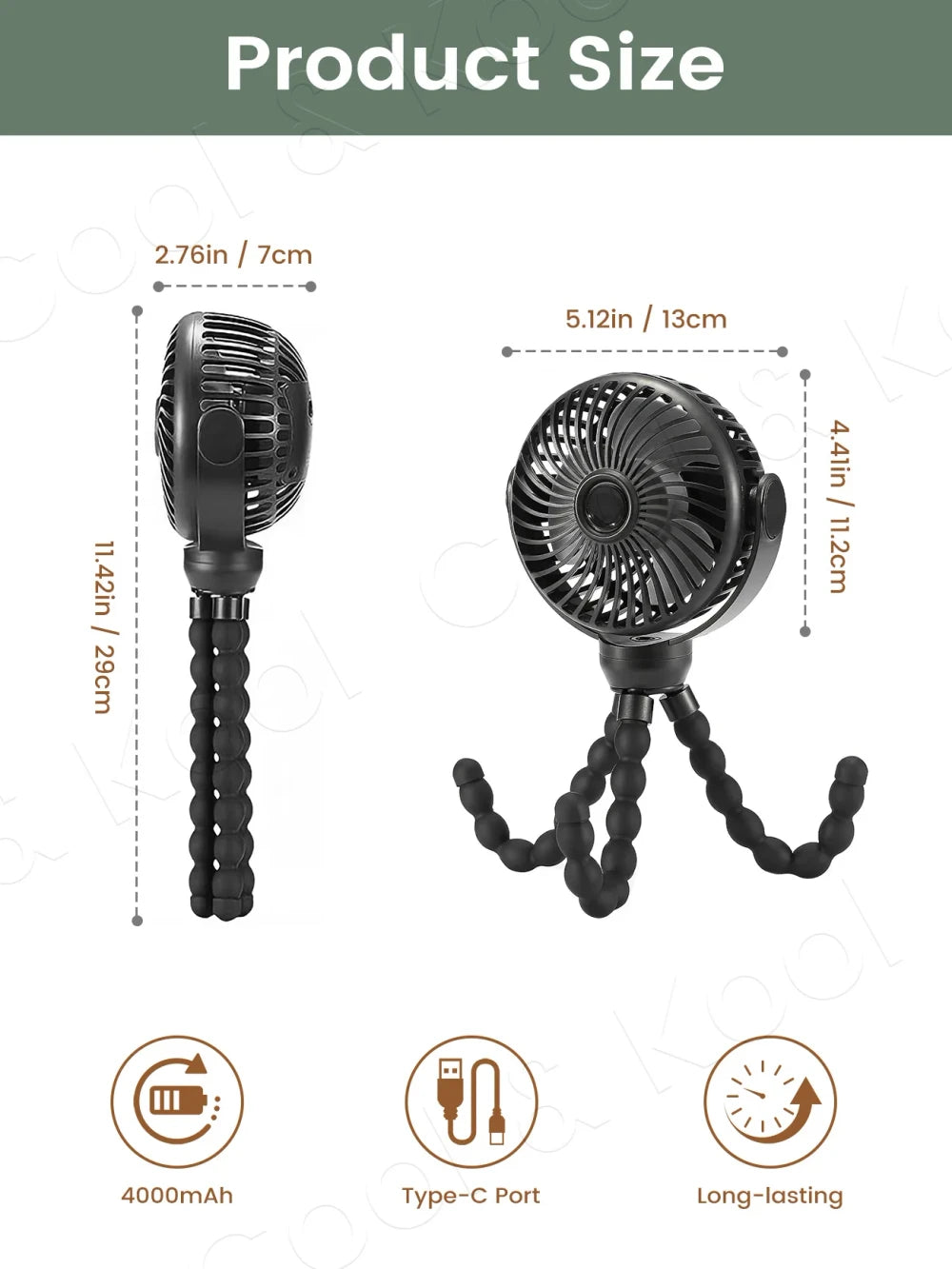 Mini Ventilador Portátil 3 Velocidades para Cochecito | Recargable USB