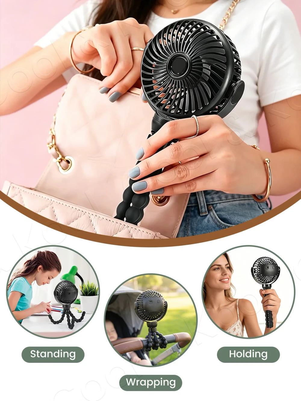 Mini Ventilador Portátil 3 Velocidades para Cochecito | Recargable USB