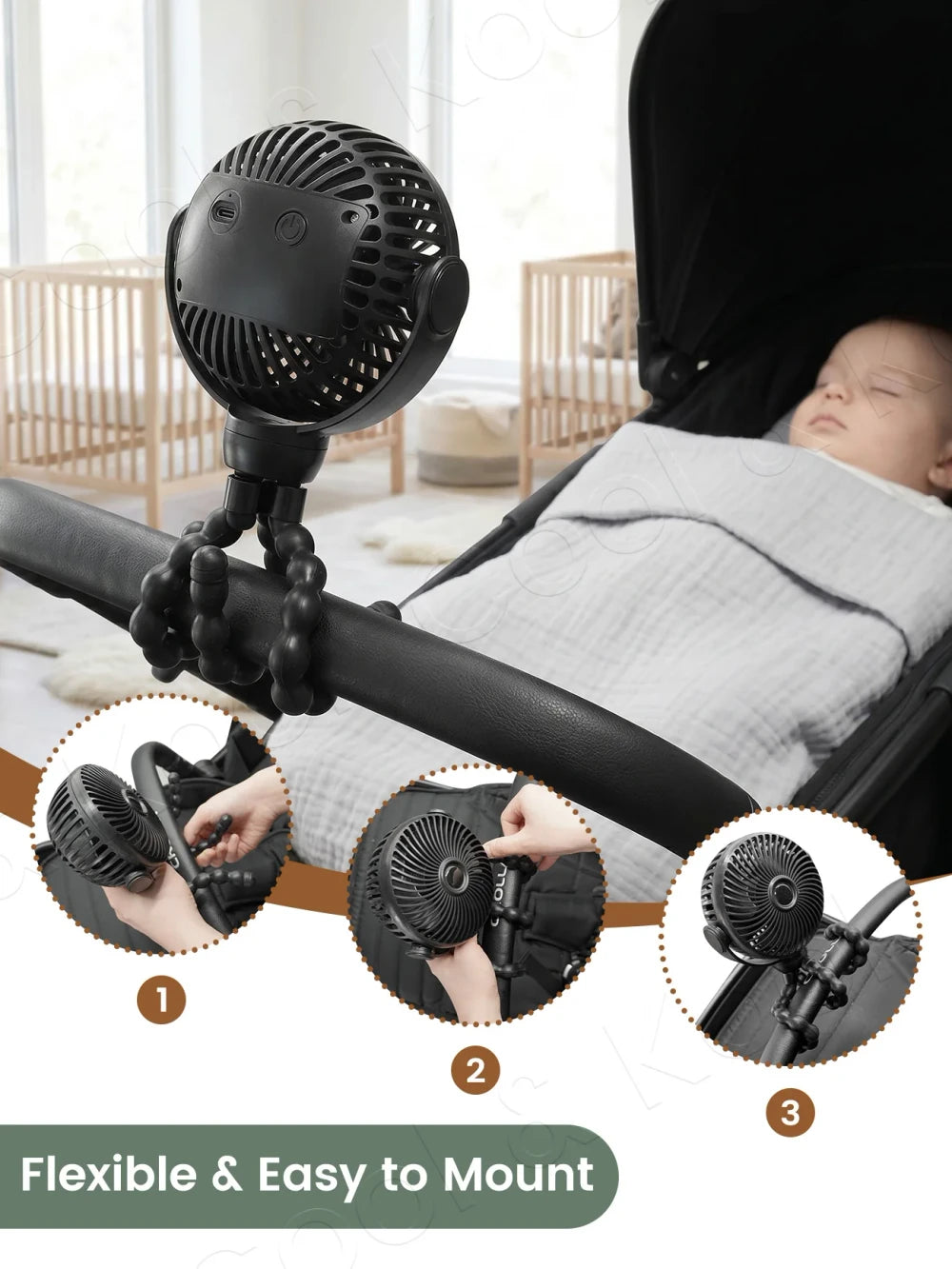 Mini Ventilador Portátil 3 Velocidades para Cochecito | Recargable USB