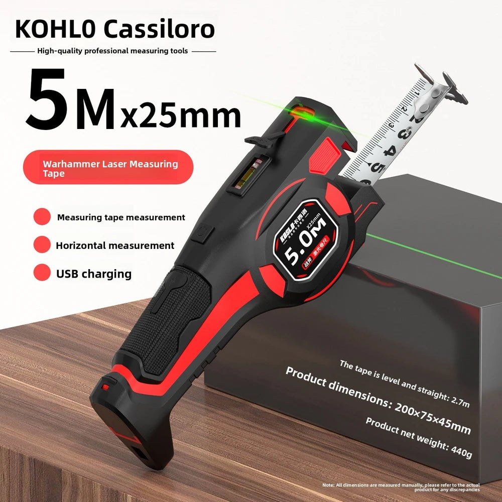 Cinta Métrica Digital Recargable de 5 m con Doble Guía Láser