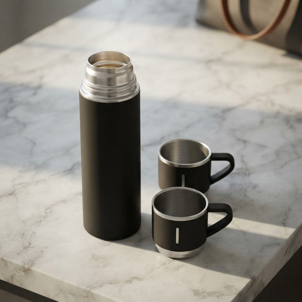 Termo de Acero Inoxidable de 500 ml con 3 Tazas